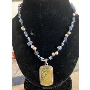 Vintage Chicos MultiStrand Blue Stone Necklace with Olive Blue Pendant